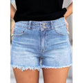 Light Wash Double Button High Waist Denim Shorts