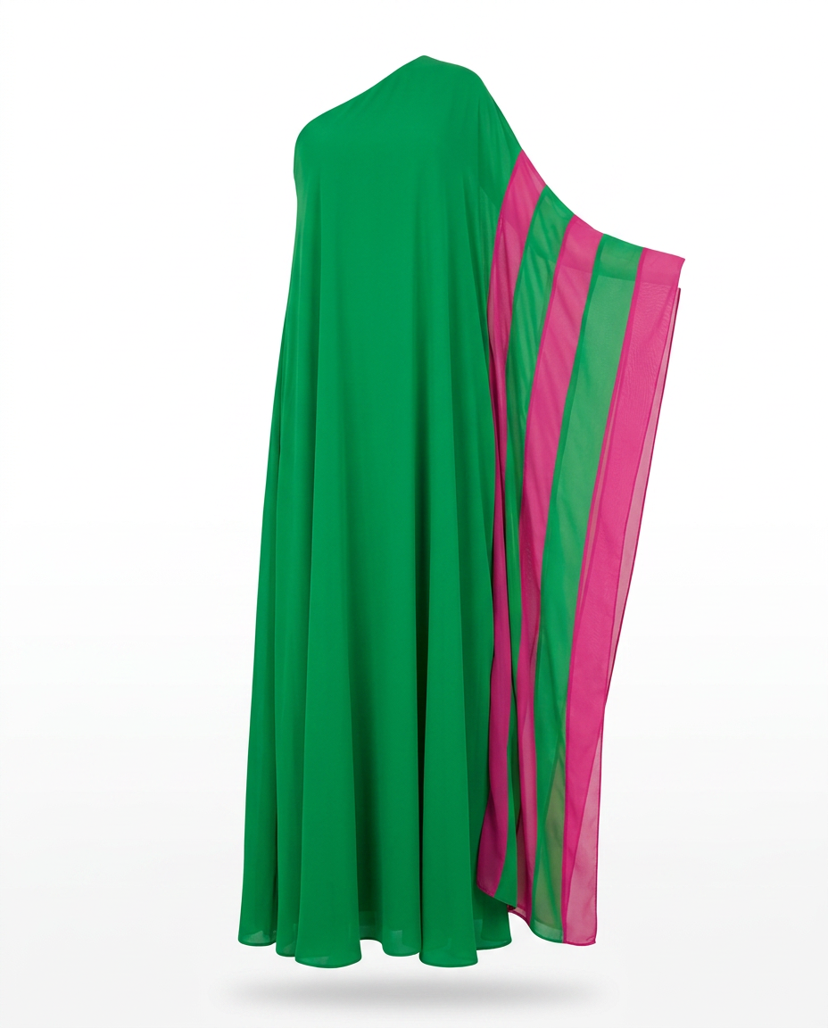 Vibrant Color Block One Shoulder Maxi Dress