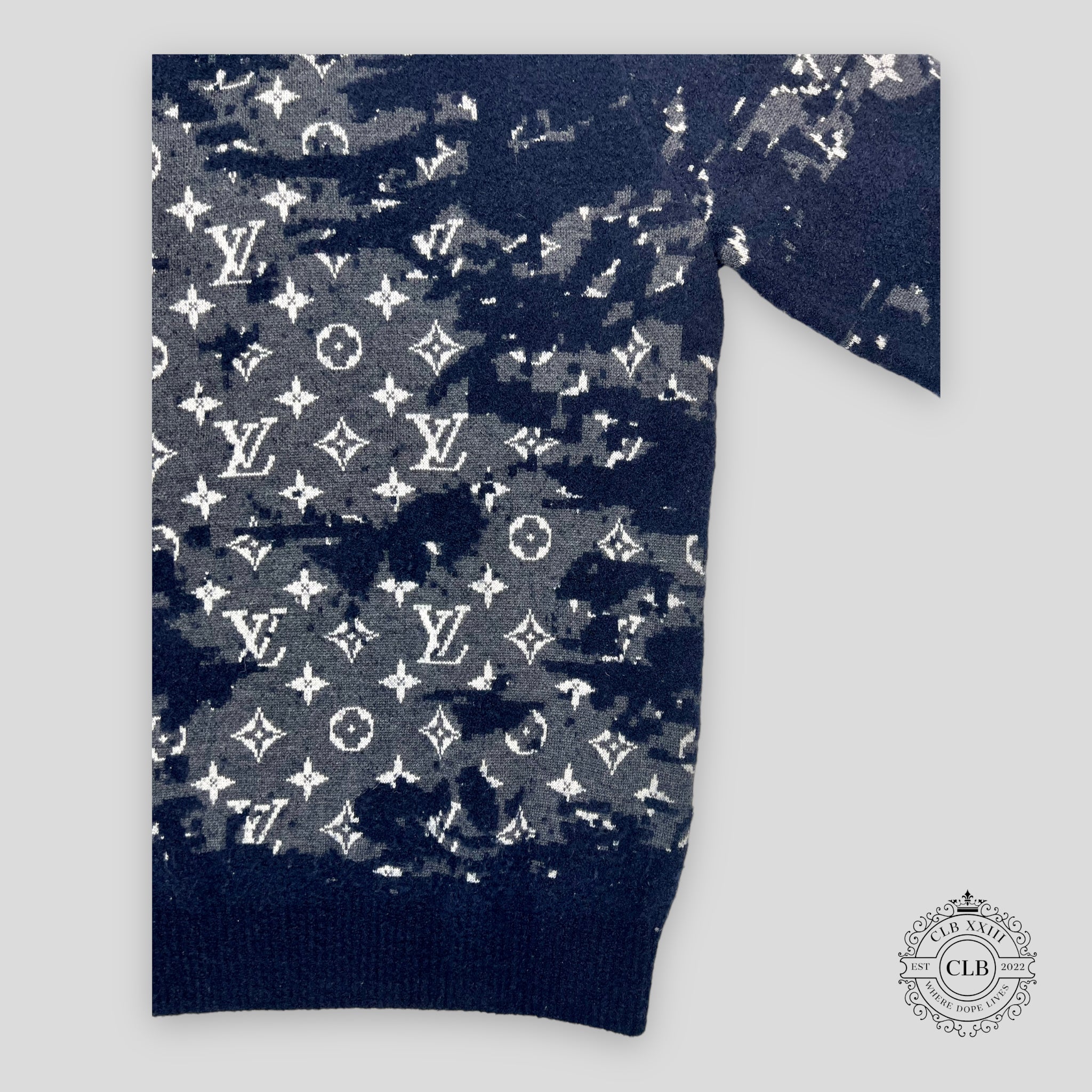 Louis Vuitton Distressed Flock Monogram Logo - Navy