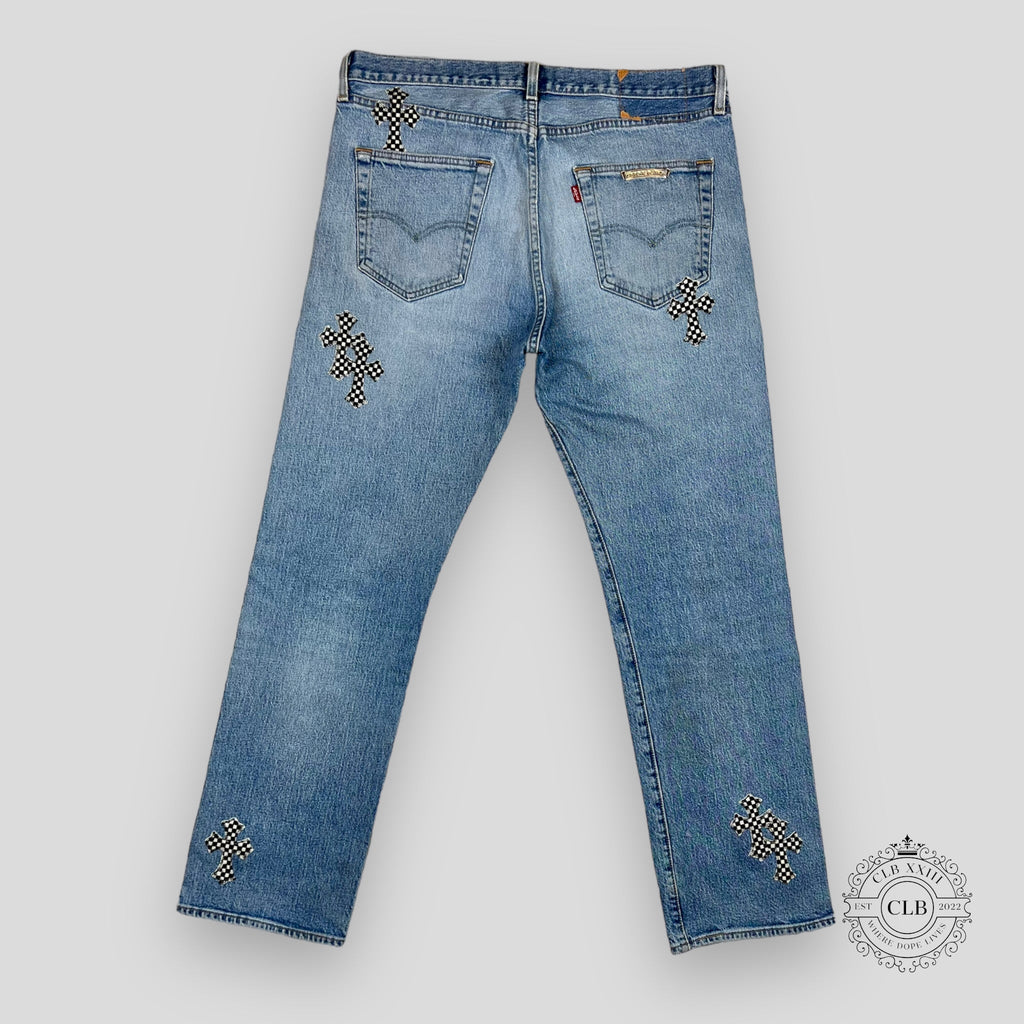 Chrome Hearts x Levi Checkered Cross Patch Jeans