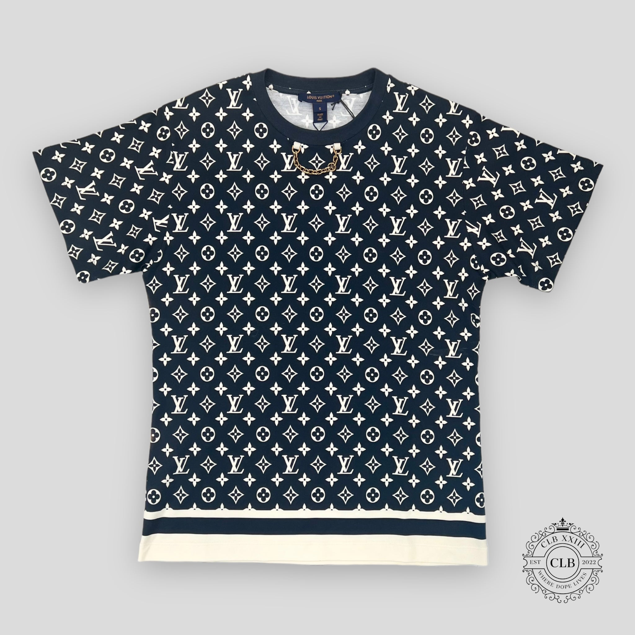 Louis Vuitton Stripe Accent Monogram T-Shirt - Dark Navy