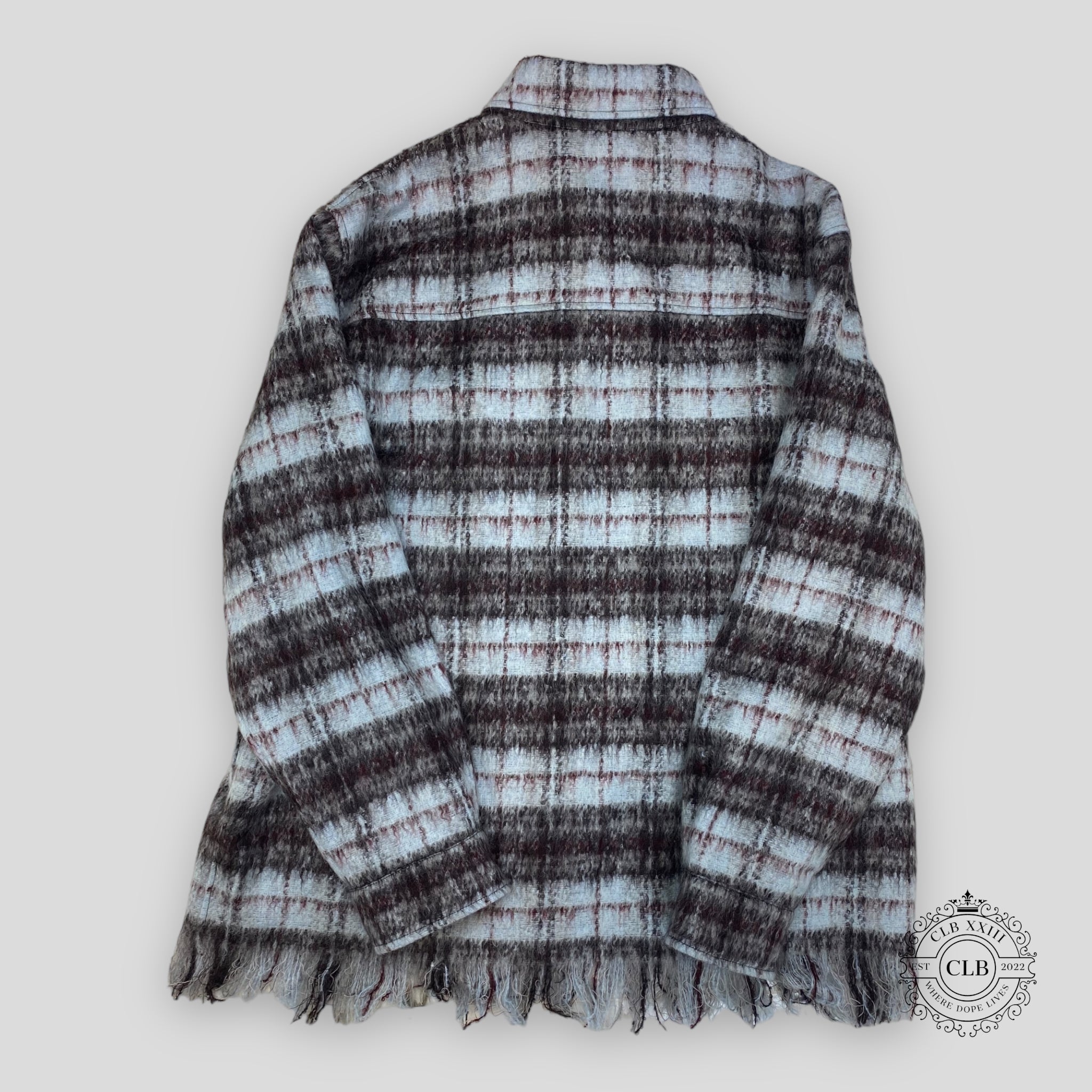 Amiri Plaid Fringe Padded Overshirt - Blue